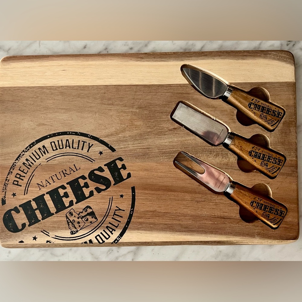 Brandani Inox Cheese Board Knife Set Acacia Wood Cutting Board Charcuterie 9x13